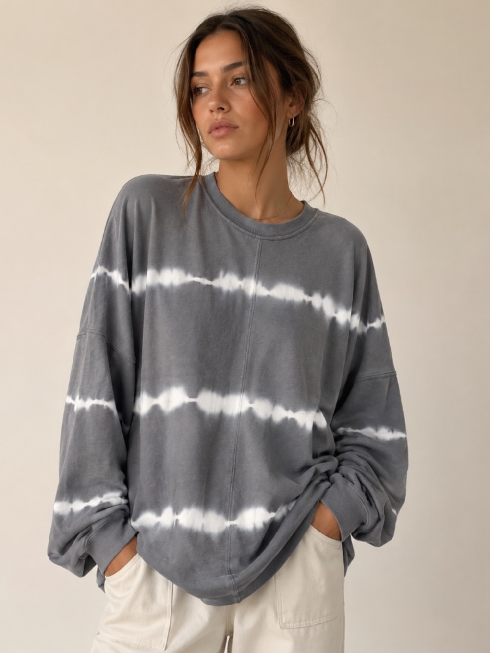 Te Verde Gray Tie Die Long Sleeve Sweatshirt - size XL